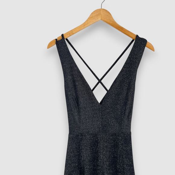 Lulus Metallic Black Fit & Flare Mini Skater Dress with Strappy Back Size M - Picture 5 of 7